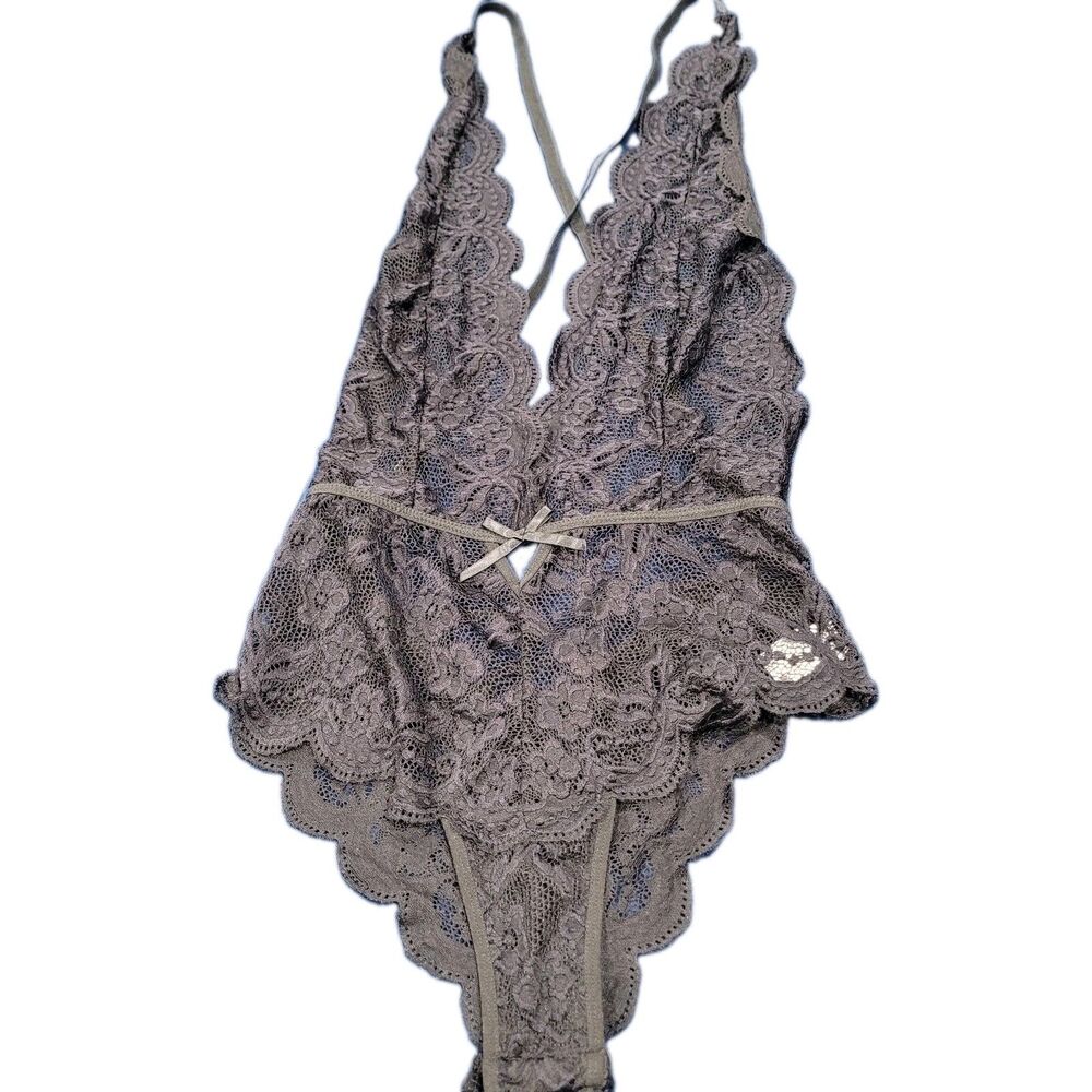 Women's halter Sexy Black Floral Lace See Through Lingerie one piece Medium B25